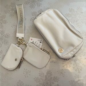 NWT Lululemon Athletica Light Ivory Belt Bag and Wristlet Set